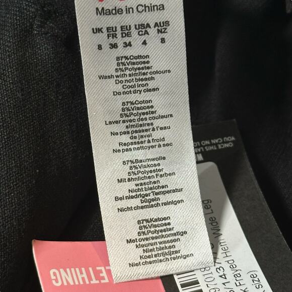 Pretty Little Things Washed Black Frayed Hem Wide Leg Jeans Size 4 - Picture 6 of 7